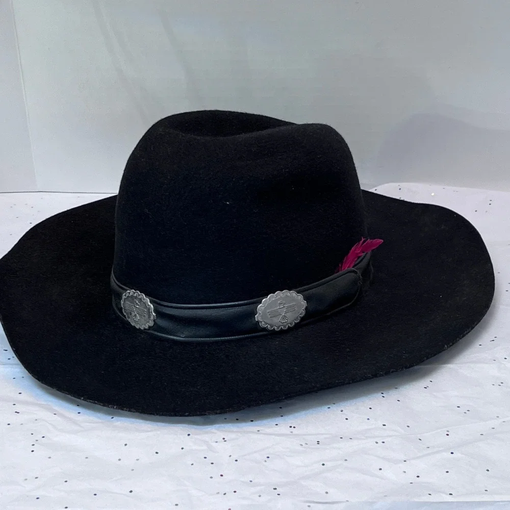 Madhatters Gunslinger Black Wool Cowboy Hat‎ Thunderbird Conchos Detail